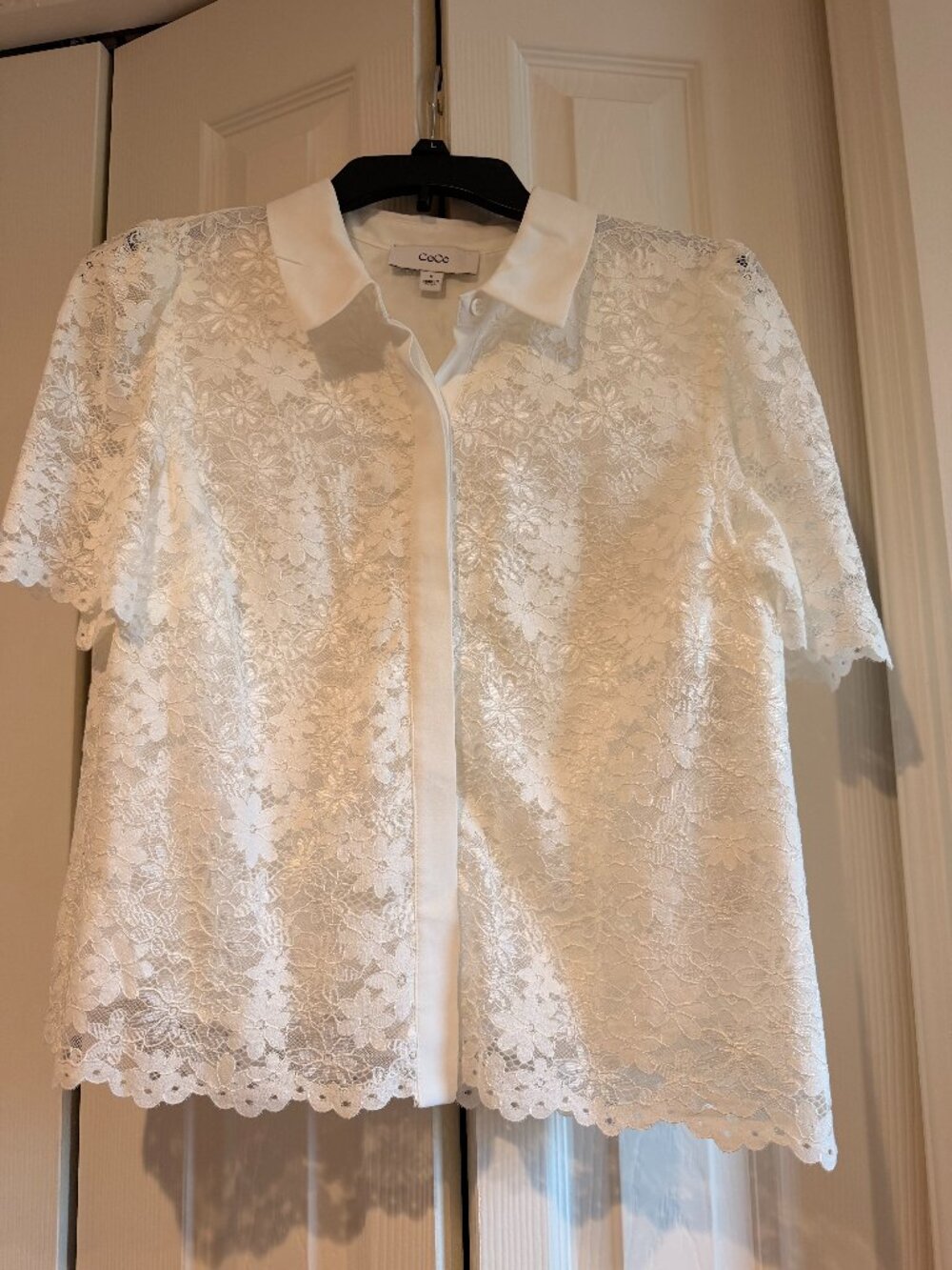 NWT CeCe Floral Lace Short Sleeve Button-Up Shirt White Sz M from Nordstrom NEW! - Picture 5 of 10